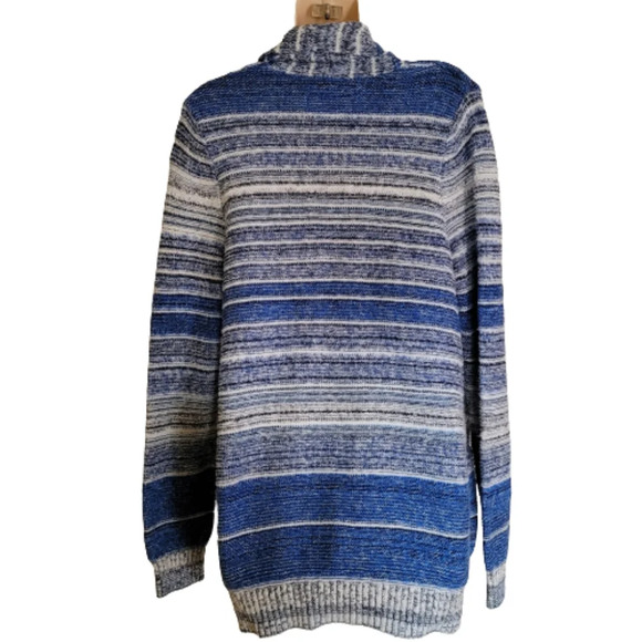 Lucky Brand Blue White Stripe Open Front Cardigan Sweater Size Women's Medium - Picture 3 of 10